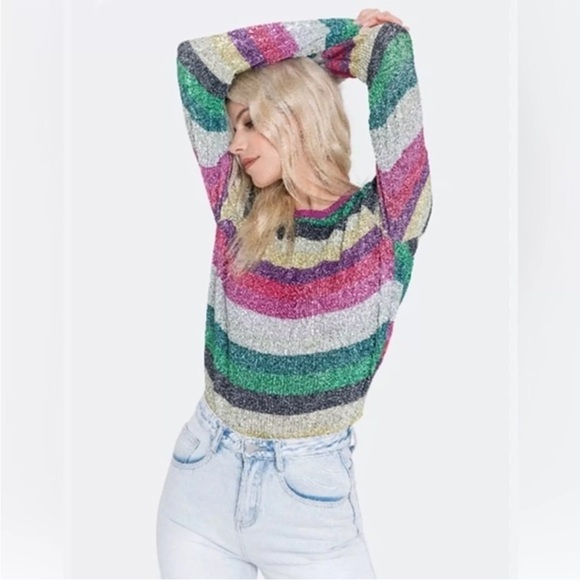 NWT Grey Lab sequins striped top sweater XS - Picture 1 of 7